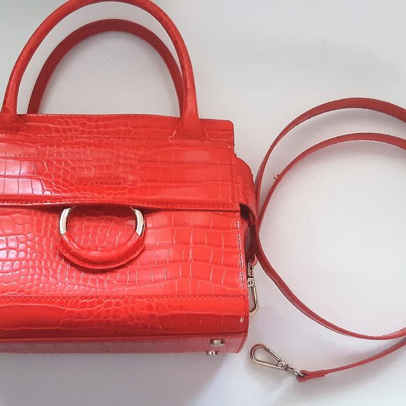 Sam Edelman Chiara Red Mini Handbag Alligator Croc Texture - Picture 2 of 11